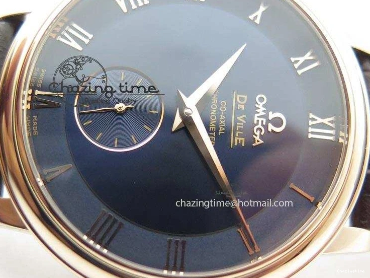 0225 De Ville MK 1:1 Best Edition RG Blue Dial On Black Leather Asian Seagull T1701 (Sec@6) FastDry 8235